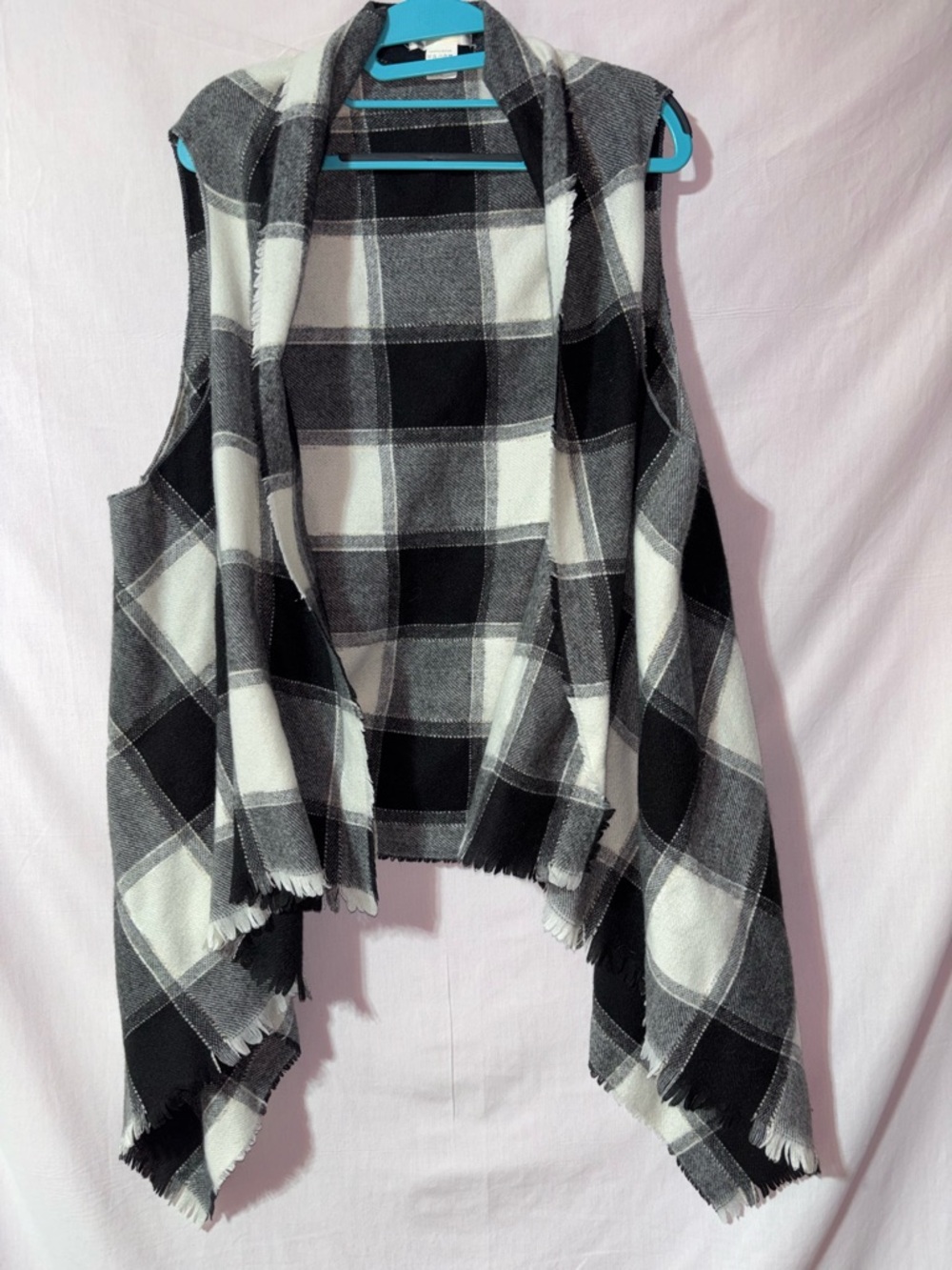 Seven Islands Black & White Plaid Fringe Vest